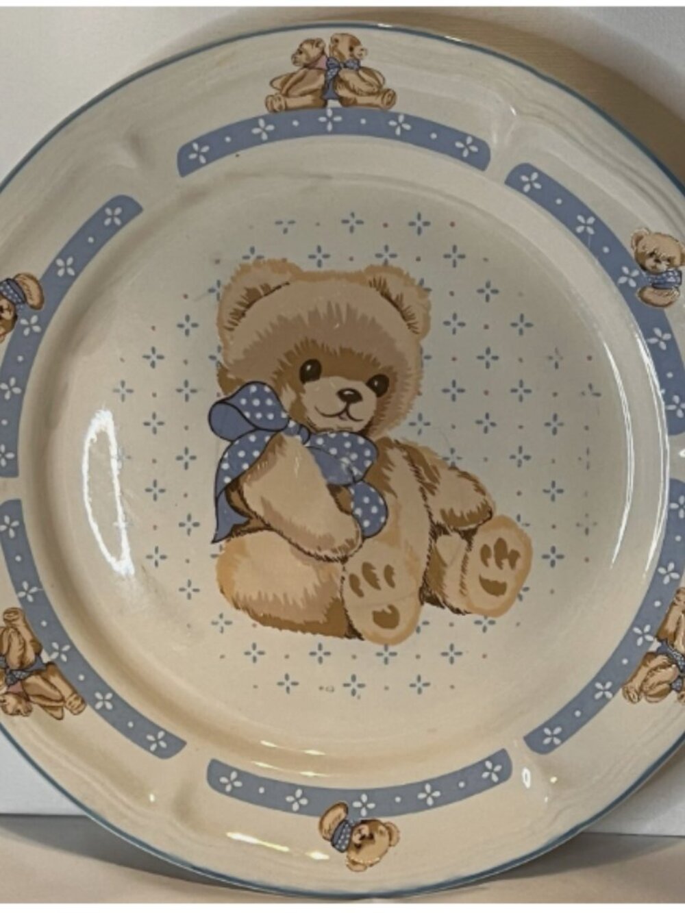 Tienshan Stoneware. Country Bear Dinner Plate. Blue Tan Design. 10.7". K